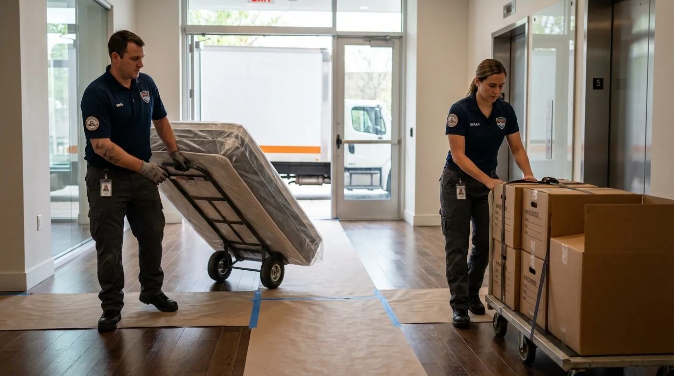 Professional apartment movers loading elevator in Gardner, KS